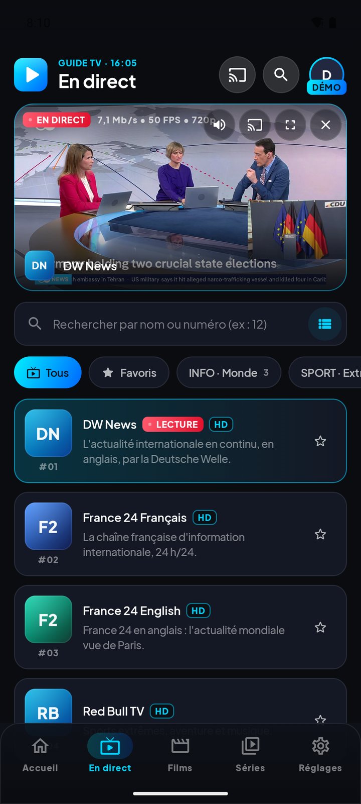 Chaînes en direct de Livo View App sur Android