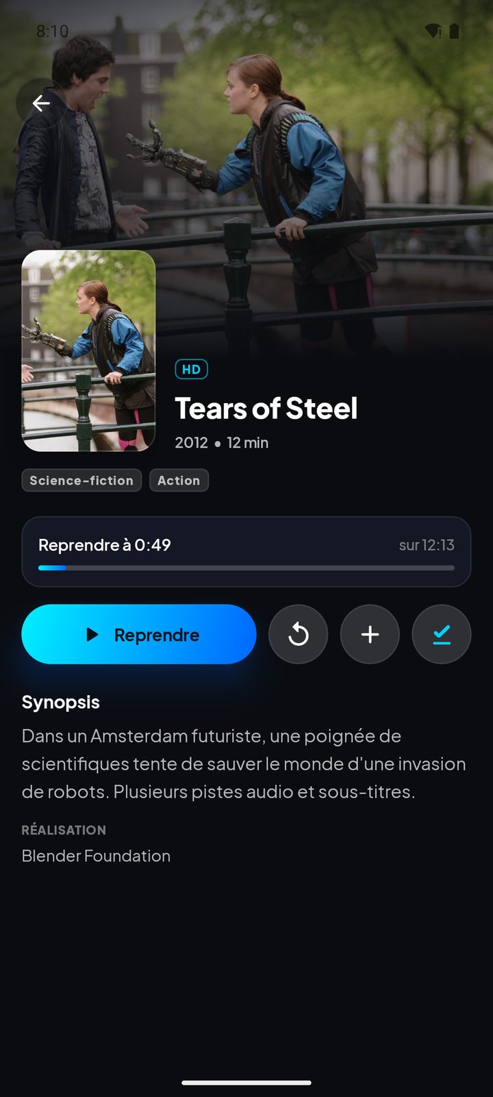 Fiche d'un film dans Livo View App sur Android