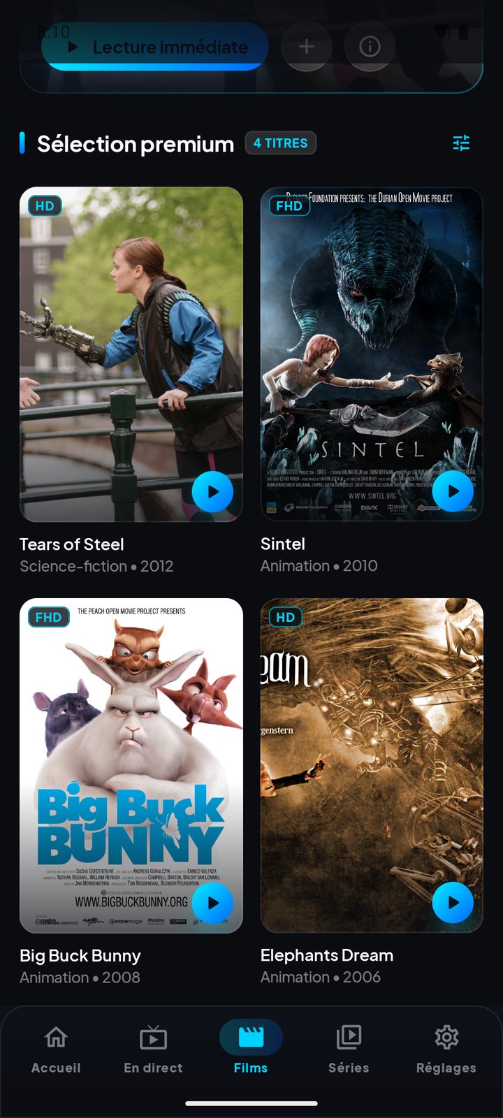 Catalogue de films de Livo View App sur Android
