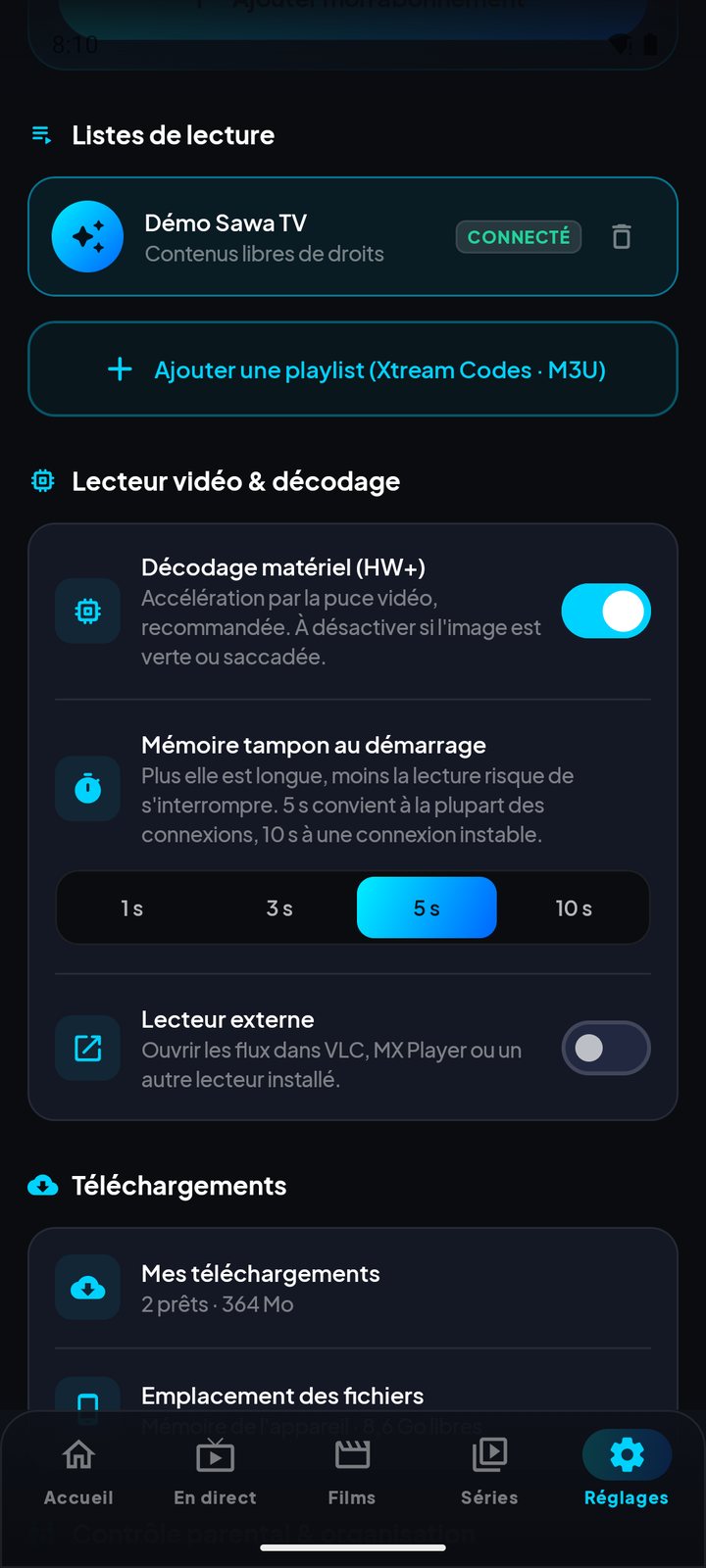 Réglages de Livo View App sur Android