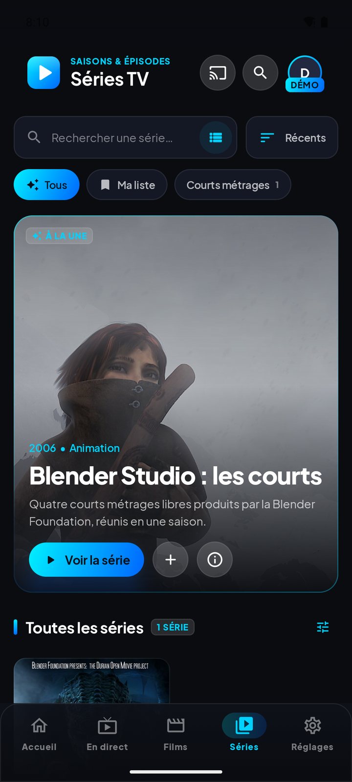Catalogue de séries de Livo View App sur Android