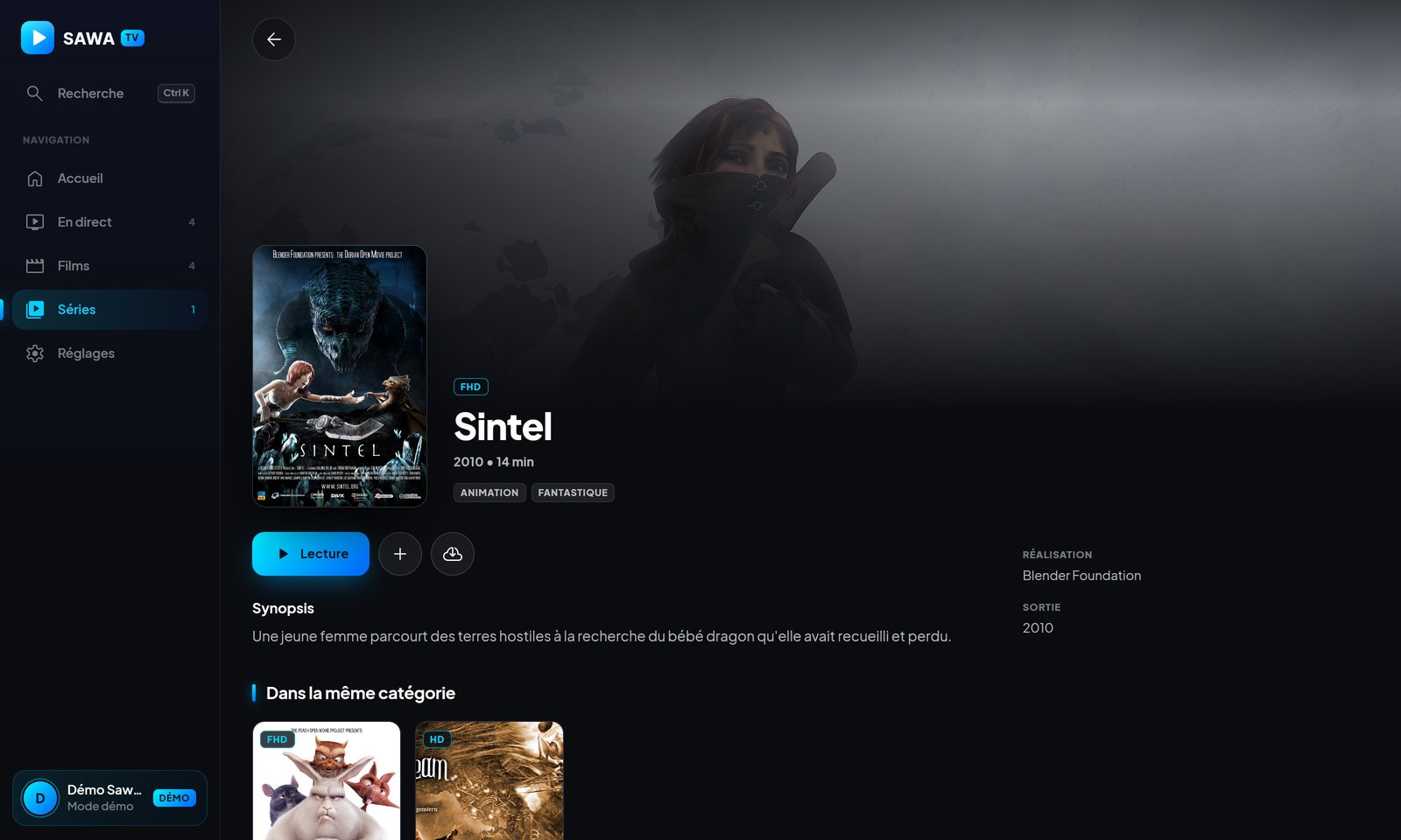 Fiche d'un film dans Livo View App sur PC