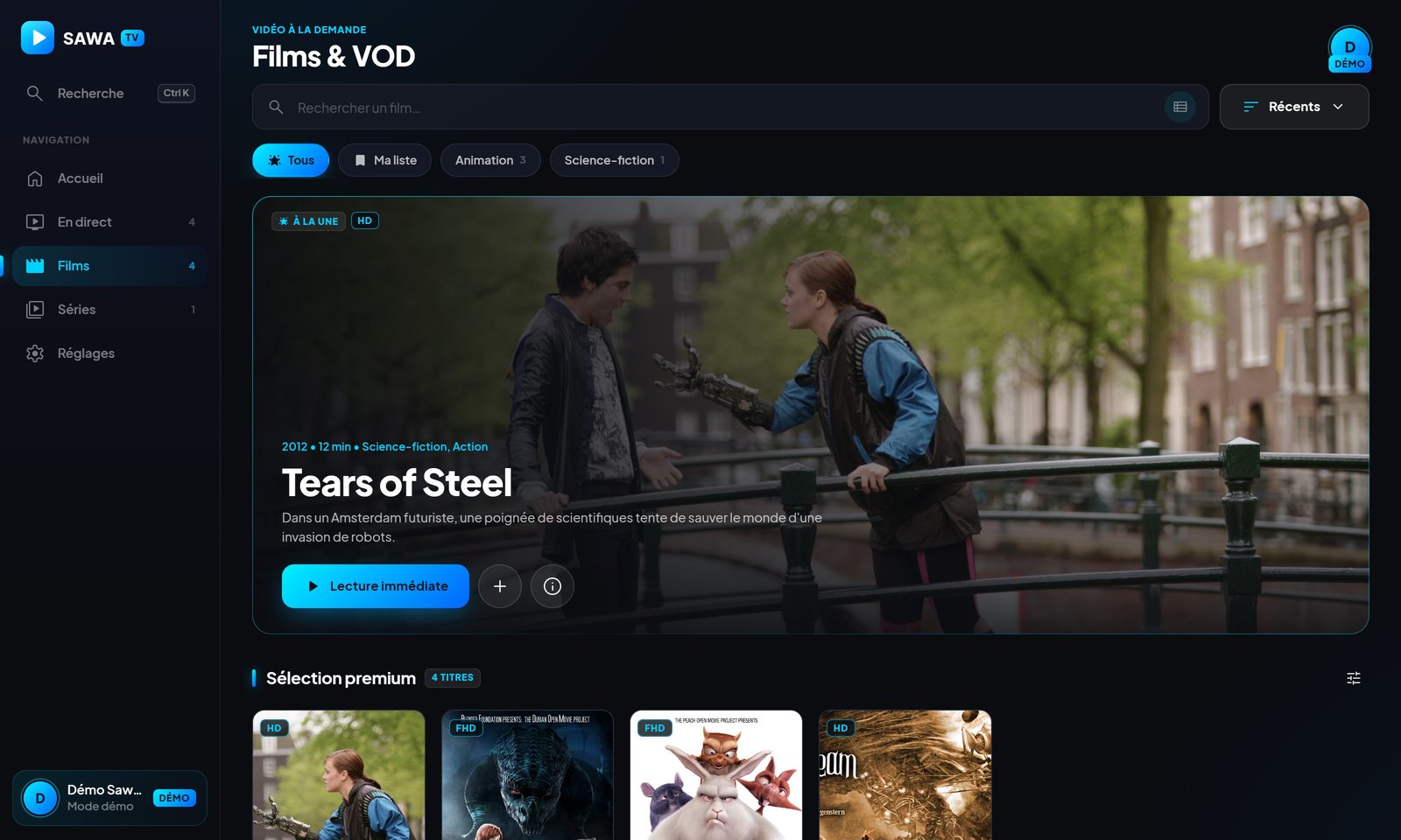 Catalogue de films de Livo View App sur PC